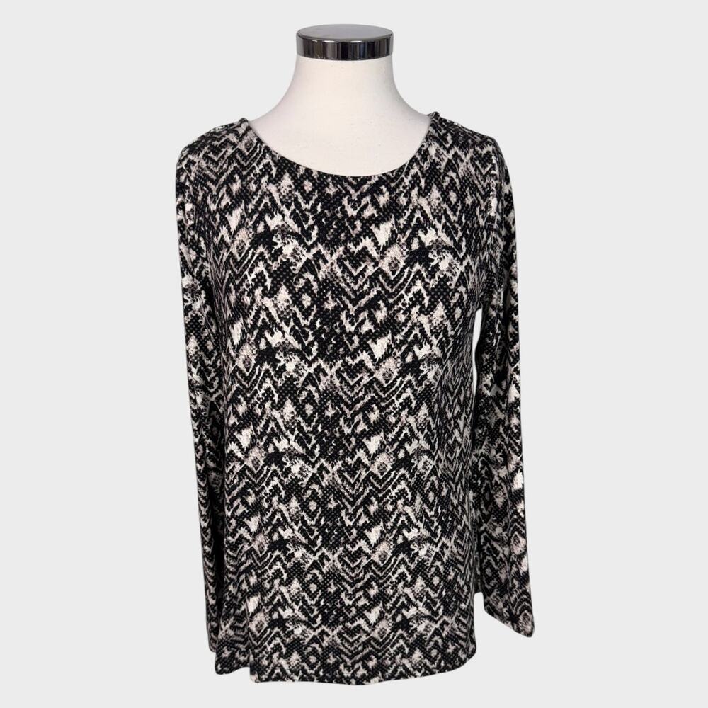 Mario Serrani Italy Small NEW NWT Crewneck Long Sleeve Top Black Ivory